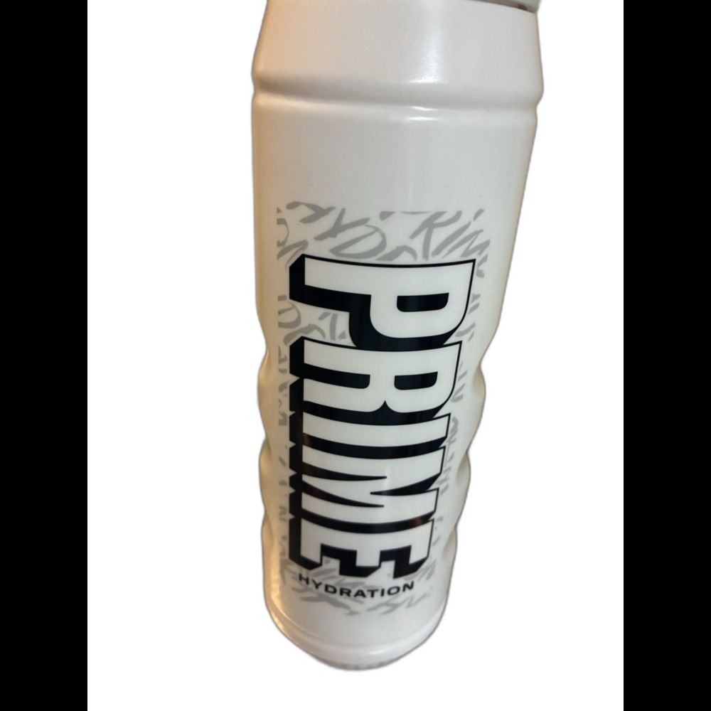 PRIME Hydration 1L Squeeze Water Bottle Plastic Push Cap White/Black